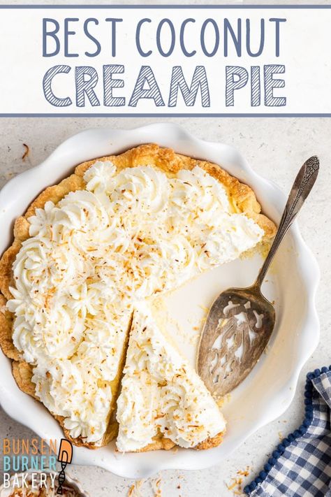 The Best Coconut Cream Pie, Coconut Cream Pie Easy, Best Coconut Cream Pie, Banoffee Pie Recipe, Coconut Poke Cakes, Coconut Cream Pie Recipes, Homemade Pie Crust Recipe, Pistachio Cream, Sweetened Whipped Cream