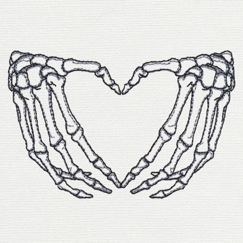 Skeleton Heart Hands | Urban Threads: Unique and Awesome Embroidery Designs Skeleton Heart Hands, Skeleton Heart, Arte Grunge, Urban Threads, Heart Hands, Arte Inspo, Sketchbook Art Inspiration, Cool Art Drawings, Art Drawings Simple