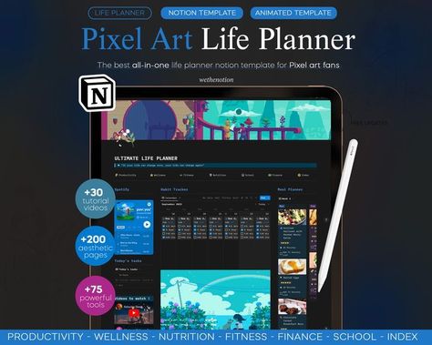 #Pixel_Art_Notion #Workout_Notion #200_Aesthetic #Notion_Finance Pixel Art Notion, 200 Aesthetic, Life Planner Notion, Weekly Fitness Planner, Powerful Aesthetic, Ultimate Life Planner, Notion Life Planner, Pomodoro Timer, Student Dashboard