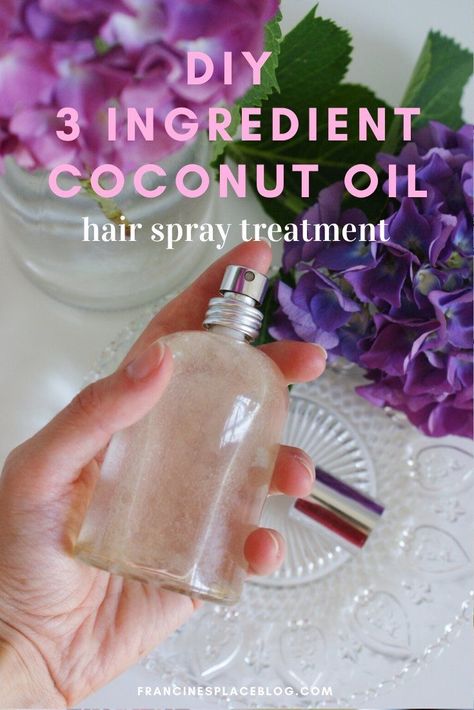 DIY coconut oil Diy Hair Spray Moisturizer, Coconut Water Hair Spray, Homemade Texture Spray For Hair, Hair Oil For Soft Hair, Coconut Spray For Hair, Homemade Hair Spray For Frizzy Hair, Diy Hair Oil Leave In, Diy Hair Shine Spray, Diy Daily Moisturizing Spray For 4c Hair