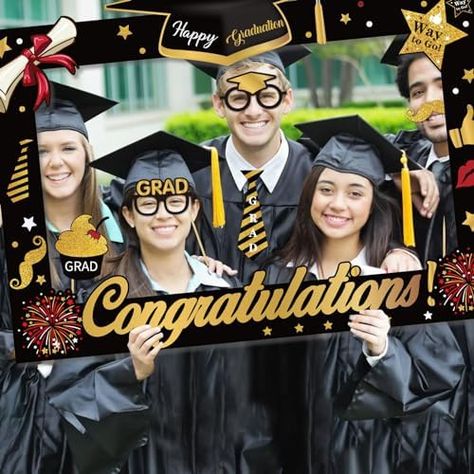 SKJIAYEE 22 Pcs Black Gold Graduation Photo Booth Props 2024 -Large Size Graduation Photo Booth Frame and Congrats Class of 2024 Photo Booth Props Set for Graduation Party Favors Supplies Graduation Photo Booth Frame, Graduation Photo Booth Props, Graduation Photo Booth, 2024 Photo, Selfie Frame, Graduation Party Favors, Class Of 2025, Photo Booth Frame, Graduation Photo