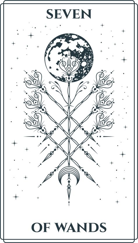 Discover the different meanings of the Seven of Wands at backyardbanshee.com: this card is all about defending yourself, protecting your own corner, and being challenged. Seven Of Wands Tarot Meaning, 7 Of Wands Tarot, 7 Of Wands, Seven Of Wands, Page Of Wands, Rod And Staff, Knight Of Wands, Wand Tattoo, Zodiac Chinese