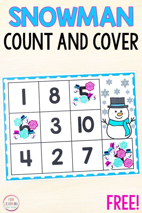 This free printable snowman count and cover math activity would be perfect for your preschool or kindergarten math centers. It's a fun counting activity for your winter theme. #mathcenters #preschool #kindergarten Snowman Counting, Winter Study, Arctic Art, Winter Math Centers, Math Rti, Counting Mats, Winter Math Activities, Winter Activities Preschool, Math Rotations