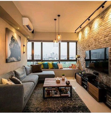 Brick Living Room, Living Room Setup, Apartment Living Room Design, Small Apartment Living Room, Bedroom Setup, Small Apartment Living, Living Room Design Decor, Decor Home Living Room, Living Room Decor Apartment