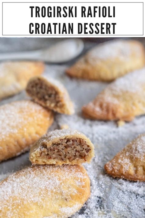 Croatian Cooking: Here is an easy Trogirski Rafioli recipe for you to make at home. These Croatian cookies originated from Trogir and are stuffed with a sweet filling. Get the recipe here! Croatian Cuisine, Serbian Recipes, Croatian Recipes, Banana Dessert, The Donkey, European Food, Easy Cookie Recipes, Cooking Recipes Desserts, Cooking Inspiration