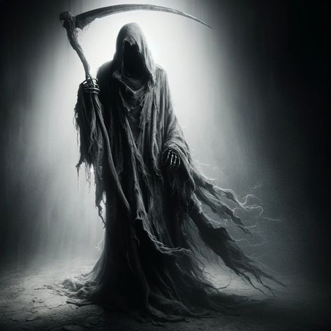 Grim Reaper_4 #GrimReaper #DarkFantasy #apocalypticvision #harbingerofdoom #deathpersonified #mysticalart #gothicimagery #scythebearer #endtimes #ai #aiart #aiartwork Grim Reaper Drawing, Reaper Drawing, Pixie Tattoo, Reaper Costume, Don't Fear The Reaper, Grim Reaper Tattoo, Reaper Tattoo, Grim Reaper Art, Arte Cholo