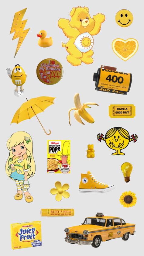 YELLOW Yellow Stickers Aesthetic, Yellow Stickers, Notebook Collage, Scrapbook Cover, Yellow Theme, Birthday Stickers, Mini Drawings, Yellow Aesthetic, Pastel Yellow