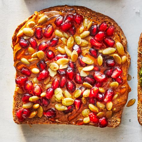 pomegranate-almond-toast-recipe-0121foo Foods To Eat For Breakfast, Healthiest Foods To Eat, Healthiest Breakfast, Healthiest Food, Breakfast Essentials, Pomegranate Recipes, Kid Recipes, Healthiest Foods, Eat Slowly