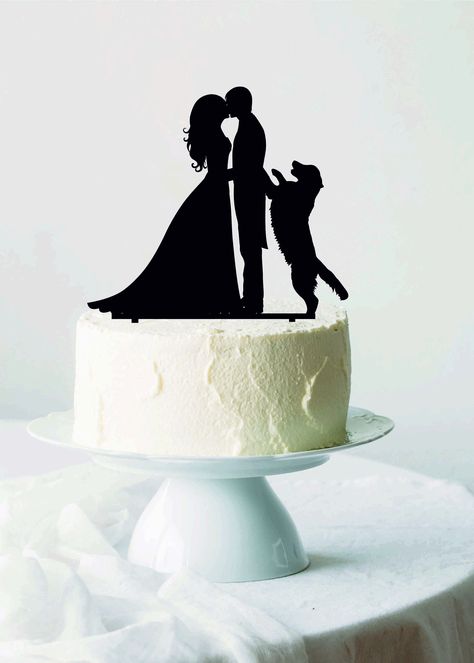 Golden Retriever Wedding, Cake Topper With Dog, Wood Cake Topper Wedding, Labrador Silhouette, Wood Wedding Cakes, Dog Cake Topper Wedding, Silhouette Dog, Funny Wedding Cake Toppers, Dog Cake Topper