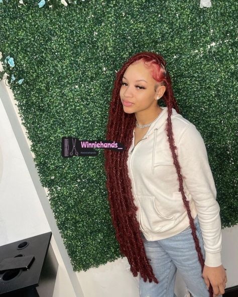 Burgundy Faux Locs Black Women, Loc Styles For Black Women, Distressed Locs, Styles For Black Women, Soft Locs, Faux Locs Hairstyles, Cute Braided Hairstyles, Braids Hairstyles Pictures, Cute Box Braids Hairstyles