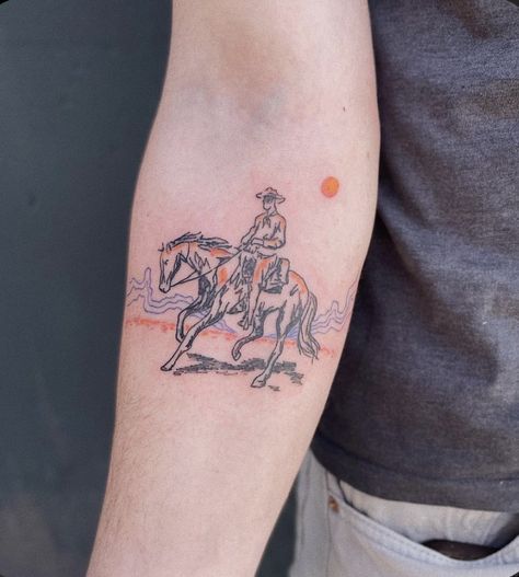 Old Cowboy Tattoos, Old Western Tattoos Vintage, Wyoming Inspired Tattoos, Country Inspired Tattoos, Cowboy Riding Horse Tattoo, Horse Skeleton Tattoo, Tattoo Ideas Male Leg, Wyoming Tattoo Ideas, Western Tattoos Sleeve