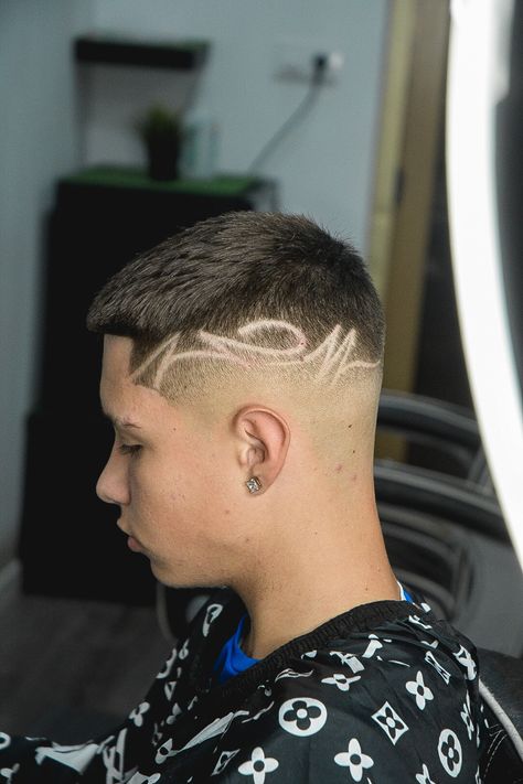 Purple Braces, Fade Haircut Designs, Mid Fade Haircut, Drop Fade, Mid Fade, Fade Designs, Haircut Designs, Hair Tattoos, Corte De Cabelo Masculino