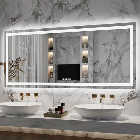 72"x 36" LED Bathroom Mirror with Lights, Backlit + Front Lit, Anti-Fog, Dimmable, Lighted Bathroom Vanity Mirror with Tempered Glass, Memory Function, 3 Colors, Safe Use (Horizontal/Vertical) Bathroom Finds, Bathroom Mirror With Lights, Led Bathroom Mirror, Bathroom Mirror Lights, Led Bathroom, Led Mirror Bathroom, Bathroom Remodeling, Dream Bathroom, Bathroom Vanity Mirror