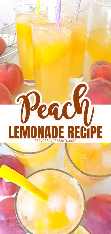 Made with only three ingredients, this peach lemonade is so easy, quick and delicious, it will become your go to drink whenever you’re able to find peaches! #eazypeazydesserts #peach #lemonade #lemonaderecipes #drinks #recipe #delicious Peach Lemonade Recipe, Beverages Recipes, Slush Recipes, Drinks Recipe, Peach Lemonade, Drink Recipes Nonalcoholic, Lemonade Recipe, Cheesecake Desserts, Lemonade Recipes