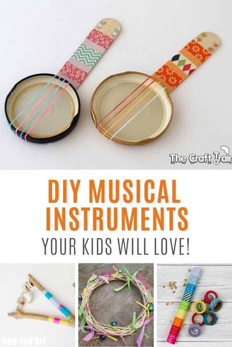 Encourage your kids to be creative with these DIY musical instrument craft ideas! They can make them and then make music with them! Diy Musical Instruments For Kids, Instrument Crafts, Musical Instruments For Kids, Music Instruments Diy, Kids Instruments, Instrument Craft, Homemade Musical Instruments, Making Musical Instruments, Homemade Instruments