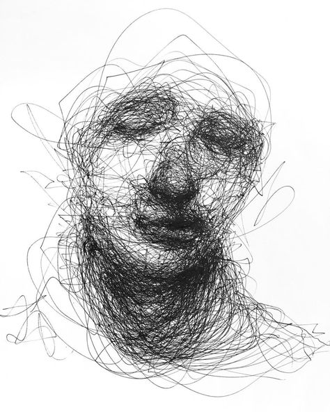 Scribbled Portraits of Brooding Figures by Adam Riches | Colossal Scribble Face, Face Drawing Easy, Scribble Drawings, Drawing Celebrity, Monochrome Illustration, Rich Art, Scribble Art, Line Art Drawing, Contour Drawing