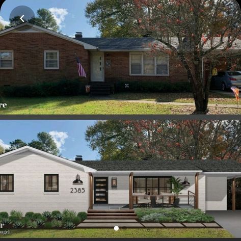 Ranch House Remodel, Exterior House Renovation, Ranch House Exterior, Exterior Home Design, House Makeovers, Exterior House Remodel, Ranch Remodel, Ranch Exterior, Brick Ranch