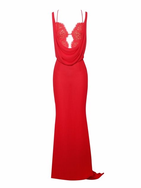 Behold the Unni dress, a breathtaking red gown radiating elegance and allure. Flowing chiffon fabric forms its exquisite silhouette, enhanced by a dramatic mesh maxi train. Delicate lace decorations infuse sophistication, while the drape neck detail amplifies its graceful appeal. Adjustable straps guarantee a perfect fit, and the backless design introduces a captivating element to this exquisite piece. Tailored for formal events, this dress seamlessly merges timeless beauty with modern sophistic Wag Outfits, Backless Formal Dress, Soirée Dresses, Breathtaking Dresses, Lace Red Dress, Red Fancy Dress, Lace Decorations, Red Formal Dresses, Elegant Red Dress