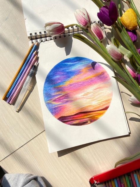 A coloured pencil sunset using staedtler color pencils.☀️ #art #artist #aesthetic #colorful #sunset #landscapeartist #follow #staedtler #colorpencildrawing Colour Pencil Drawing Aesthetic, Stadler Colour Pencil Drawing, Colour Pencil Aesthetic, Pencil Color Drawing Easy Aesthetic, Colour Pencil Sketches Aesthetic, Steadler Colour Pencils Art, Staedtler Colour Pencil Drawings, Color Pencil Sunset, Aesthetic Colored Pencil Drawings