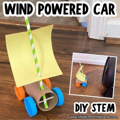 Wind Powered Car Stem Project, Wind Powered Car, Car Stem Activities, Kids Inventions Projects For School, Stem Crafts For Kids, Wind Energy Projects, Physics For Kids, Monster Academy, Balloon Powered Car