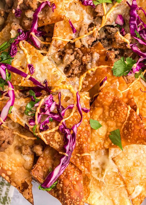 Wonton Nachos, Spinach Puffs Recipe, Deep Fried Wontons, Pillsbury Crescent Roll Recipes, Cheese Puffs Recipe, Wonton Tacos, Fried Pickles Recipe, Wonton Chips, Pork Nachos