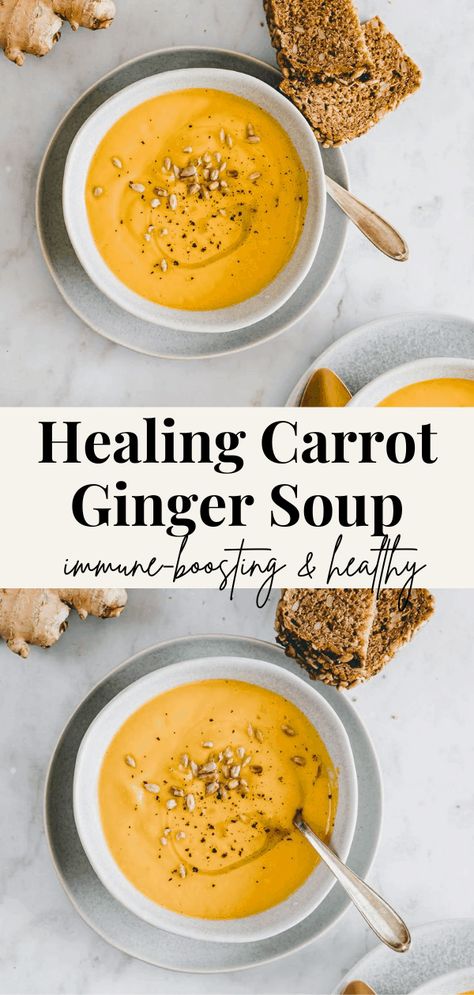 Carrot Ginger Soup Recipe, Soup With Coconut Milk, Carrot Soup Recipes, Coconut Milk Soup, Carrot Ginger Soup, Ginger Soup, Good Soup, Vegan Soup Recipes, Carrot And Ginger