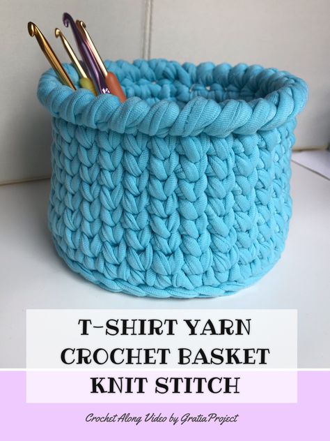 Crochet T Shirt Yarn Bag, Knit Stitch Crochet, T Shirt Yarn Bag, Crochet T Shirt Yarn, Crochet Basket Tutorial, Crochet T Shirt, Knit Items, Yarn Basket, Crochet Best