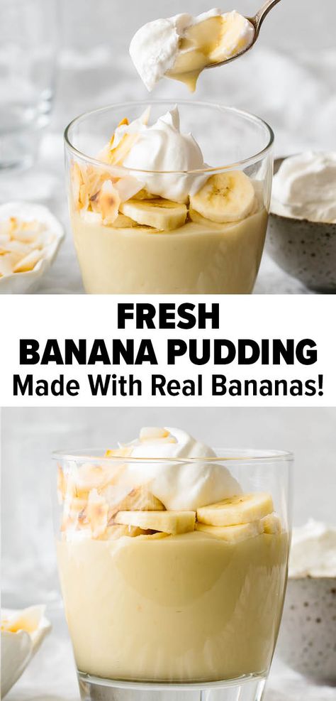 Coconut Milk Banana Pudding, Homemade Banana Flavored Pudding, Banana Coconut Dessert, Real Banana Pudding, Gf Banana Pudding, Banana Pudding Gluten Free, Healthy Banana Pudding Recipe, Fresh Banana Recipes, Banana Pudding Healthy