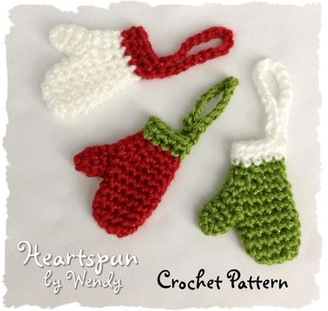 How To Start Crochet, Mini Christmas Stockings, Crochet Ornament Patterns, Mitten Ornaments, Crocheted Christmas, Crochet Pattern Instructions, Mini Stockings, Crochet Xmas, Crochet Christmas Decorations