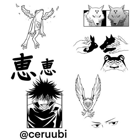 Jjk Tatoos Ideas, Juju Kaisen Tattoo Ideas, Jjk Flash Tattoo, Anime Tattoo Designs Jujutsu Kaisen, Jujutsu Kaisen Minimalist Tattoo, Jjk Tattoos Ideas, Jujitsu Kaisen Tattoo Ideas, Megumi Fushiguro Tattoo Ideas, Megumi Tattoo Ideas