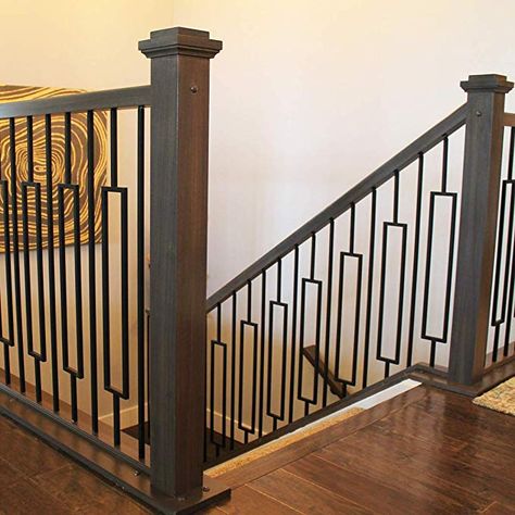 Contemporary Single Rectangle Stair Wrought Iron Balusters (5-Pack) Modern Hollow Metal Railing Spindles (Real Satin Black not Matte) - - AmazonSmile Black Stair Railing, Indoor Railing, Metal Stair Railing, Metal Balusters, Wrought Iron Stair Railing, Modern Stair Railing, Stair Balusters, Contemporary Stairs, Staircase Railing Design