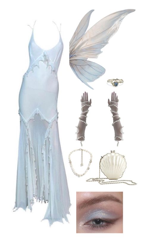 Mermaidcore Outfit Plus Size, Light Blue Performance Outfit, Water Fairy Outfit, Victorian Night Dress, Vintage Peignoir, Nightdress Women, Summer Fairy, Preformance Outfits, Women Sleepwear