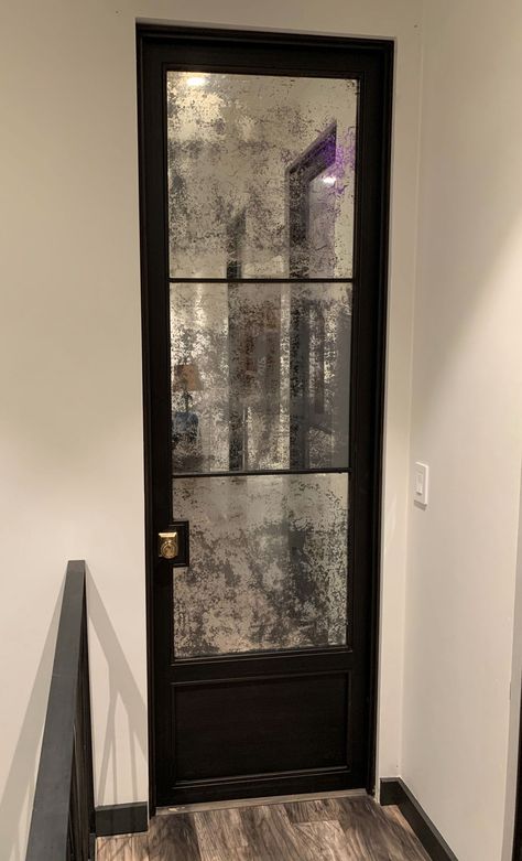 Custom Doors - Patina Yard Custom Furniture & Doors Antique Mirror Door, Mirror Front Door, Black Antique Mirror, Custom Front Entry Doors, Glass Office Doors, Mirror Wall Tiles, Glass Pantry Door, Glass Pantry, Steel Entry Doors