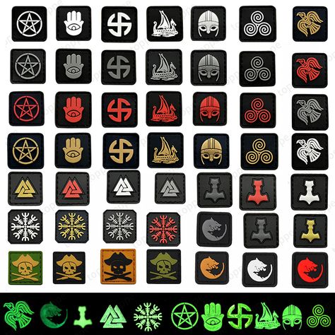 PVC Viking Compass Small Patches Pirate Glow in Dark Rubber Valhalla Admit One Pirate Emblem Wolf Patch, Glow In Dark, Admit One, Compass, Appliques, Glow In The Dark, Vikings