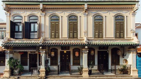 Malaysia Baba Nyonya Museum British Colonial Aesthetic, Nyonya Design, Colonial Villa, Redang Island, Baba Nyonya, Indochine Style, Apartments Exterior, Apartment Exterior, Shop Facade