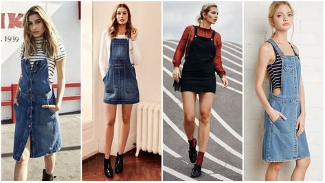 How to Wear Overalls Like a Celebrity - The Trend Spotter What To Wear With Overalls, Denim Dress Outfit Summer, Overall Outfits, Outfit Overall, Overalls Skirt, Overall Dress Outfit, Suspenders Outfit, Denim Dress Outfit, Black Denim Overalls