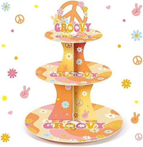 Groovy Party Treats, Too Groovy Cupcakes, Hippie Party Plates, Groovy Flower Cupcakes, Hippie Themed Birthday Party Amazon.com, Dessert Tower, Groovy Rainbow, Rainbow Desserts, Cupcake Holder