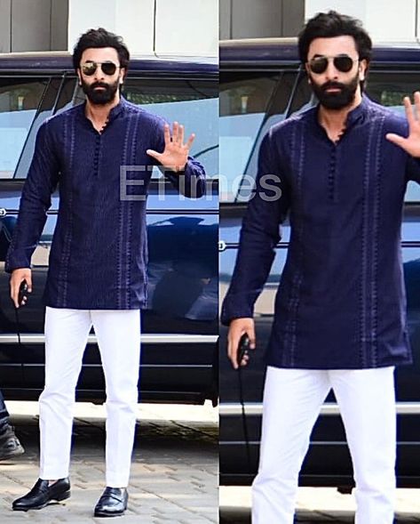 Ranbir Kapoor Traditional Wear, Kurta Pajama Men Wedding, Marriage Outfit, Short Kurta For Men, Captain America Suit, Indian Wedding Clothes For Men, Wedding Dressing, Shirt Collars, Feroze Khan