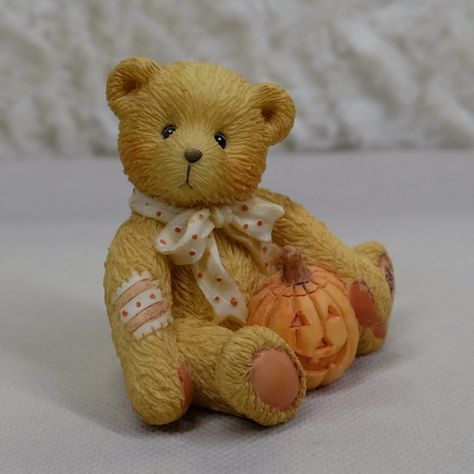 Cherished Teddies - Oscar "Sweet Treats" October Bear Figurine Limited Edition Figurine Vintage 1993 Enesco Item # 914843 Brand New In Box! Includes Adoption Certificate Vintage Animal Figurines, Enesco Figurines, Bear Figurines, 16 Candles, Rubber Duckies, Adoption Certificate, Cherished Teddies, Happy Wishes, Mini Figurine