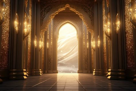 doorway architecture building gate. | Premium Photo - rawpixel Hallway Dark, Temple Door, Door Hallway, Gold Gate, Dark Hallway, Zepeto Background, Exquisite Decor, Way Back Home, Aesthetic Light