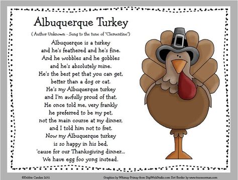 What is for Thanksgiving Dinner? Will it be Roasted Turkey or Egg Foo Yong? Inspired by the song " Albuquerque Turkey ", I created a cute ... Albuquerque Turkey, Thanksgiving Songs For Kids, Turkey Songs, Preschool Poems, Thanksgiving Music, Thanksgiving Activities Preschool, Thanksgiving Songs, November Ideas, Thanksgiving School