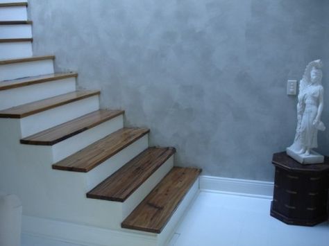 Concrete Stairs Indoor, Stairs Indoor, Stair Layout, Wood Stair Treads, Indoor Railing, Rustic Stairs, Concrete Staircase, Stair Makeover, Stairs Design Interior