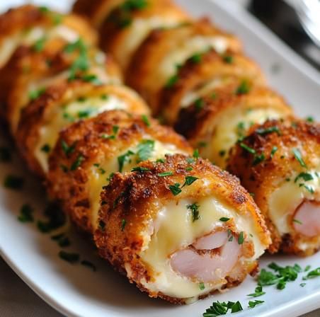 Chicken Cordon Bleu – Naomi's Recipes Crispy Chicken Cordon Bleu, Chicken Cordon Bleu Appetizer, Chicken Cordon Bleu Roll Ups, Chicken Cordon Blue Crockpot Recipe, Creamy Dijon Sauce, Chicken Roulade, Creamy Dijon, Savory Ham, Cordon Bleu Recipe