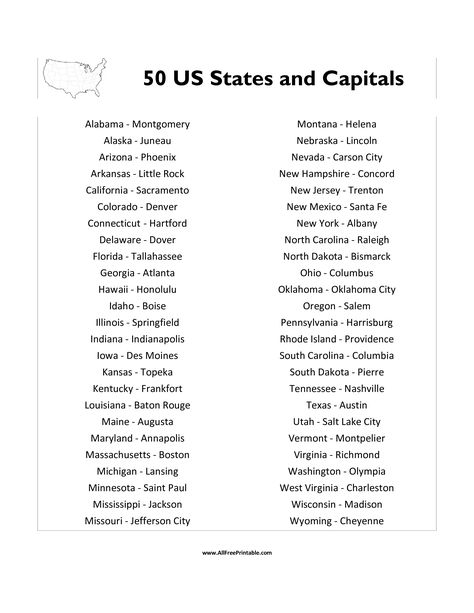 USA States and Capitals list - What's the best way to study all USA States and their Capitals? Download this USA States and Capitals list template that will perfectly suit your needs! States And Their Capitals, Concord California, New Mexico Santa Fe, States And Capitals, Columbus Georgia, Classroom Activity, State Capitals, Trip Essentials, Knowledge Facts