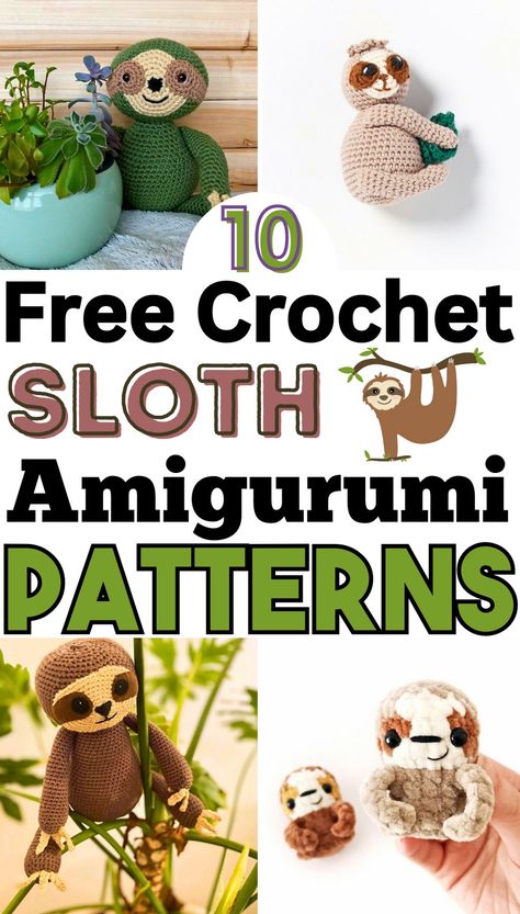 Crochet Sloth Amigurumi Patterns Printable Crochet Patterns, Graphic Crochet, Amigurumi Patterns Free, Sloth Pattern, Crochet Sloth, Chicken Quilt, Easy Patterns, Bee Crafts, Single Crochet Stitch