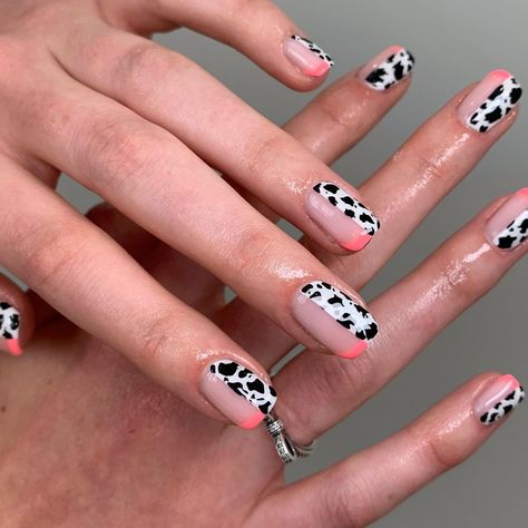 Half French Nails, Half And Half Nails, Cow Print Nails, Half Birthday, Print Nails, Half And Half, French Tips, Birthday Nails, Mani Pedi