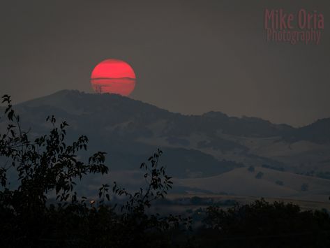 https://flic.kr/p/NWpib7 | Red Sun & Diablo | Red Sun drops behind Mt. Diablo  Massive and sustained wildfires to the north and south were responsible for the series of red sunsets in the area. In addition to the scatter effect on the appearance of the sun, they caused the skies to look much darker than usual. Red Sun Painting, Red Sun Aesthetic, Scorched Earth, Dark Mountains, Sun Aesthetic, Sun Painting, Sun Photo, Sunset Background, Red Sunset