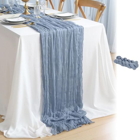 PRICES MAY VARY. 100% Polyester 💝 Package Includes: 10ft cheese cloth table runner. Ideal as baby shower decorations, wedding centerpieces or dining table centerpiece decor, the table cloth spans 35 x 120 inches. 💝 Premium Material: Crafted with top-tier polyester, these cheese cloths boast a soft touch and lasting durability. Use as boho table runner, bohemian decor, and table decorations for party for years. 💝 Wide Occasion: Perfect for dining room decor, bridal shower decorations, wedding Blue Cheesecloth Table Runner, Gender Reveal Decor, Rustic Table Runner, Table Runner For Wedding, Gauze Table Runner, Cheesecloth Table Runner, Rustic Table Runners, Boho Table Runner, Blue Table Runner