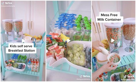 Montessori Snack Station, Cereal Station, Lunch Station, Diy Breakfast Bar, Breakfast Station, Dispenser Diy, Kid Friendly Breakfasts, Kids Cereal, Snack Station