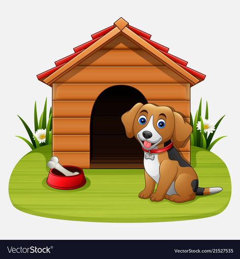 Dog Related Drawings, Dog House Drawing, Drawing Of Dog, Dog Draw, Animals And Their Homes, House Drawing For Kids, Pet Drawing, House Cartoon, Dog Clipart